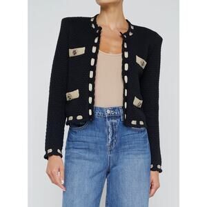 NEW NWT L'agence Astor Contrast Trip Cardigan Size Large Black Combo